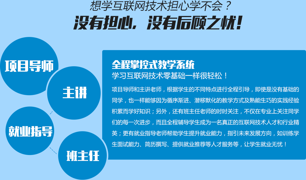 全程掌控式教學系統,學習互聯網技術零基礎一樣很輕松！